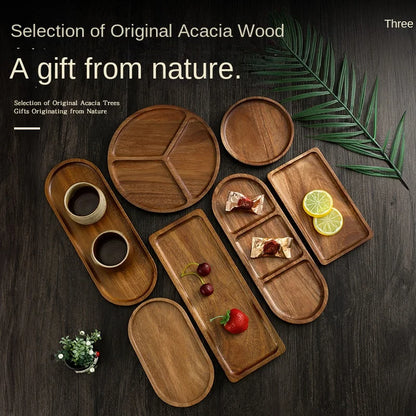 Japanese solid wood fruit plate multi-size high-value snack plate