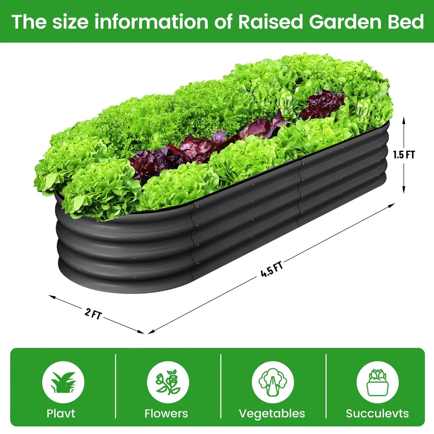 2-Pack Oval Galvanized Steel Raised Garden Bed Open Base Safety Edge Metal Plant