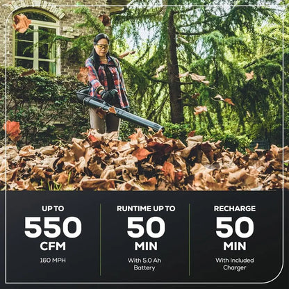 60V 550 Brushless Backpack Blower, 5.0Ah Battery and 6A Charger