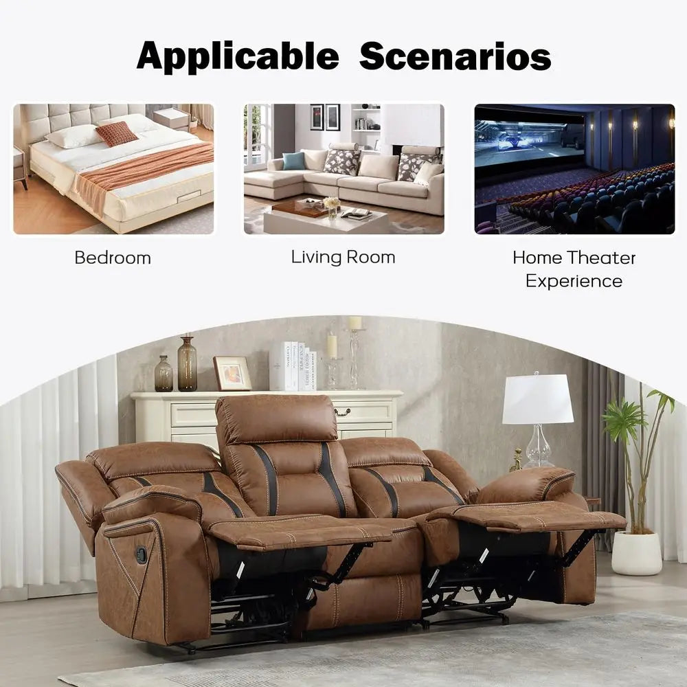 Faux Leather Manual Reclining Sofa Furniture for Living Room
