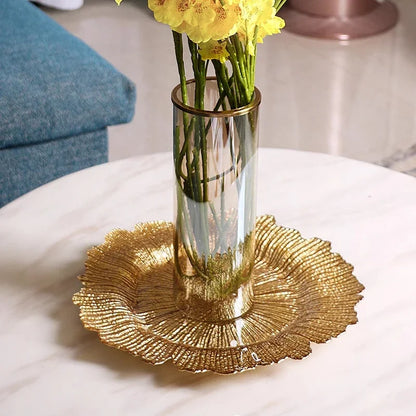 13" Gold Plates Chargers with Flora Reef Plastic for Dinner Wedding Party Decoration