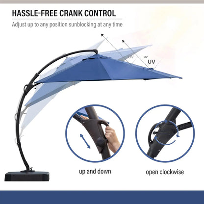 Outdoor Patio Umbrella with Base Included, 11ft Large Sunshade Cantilever Umbrella Deluxe Curvy Aluminum