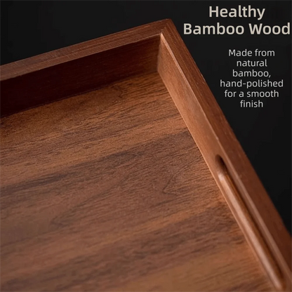 Decorate Tray Rectangular Bamboo Wooden Walnut Color with Handle Serving Tray