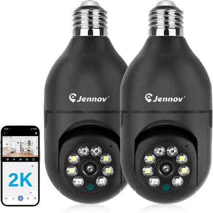 Jennov 2Pcs 2K Wi-Fi Light Bulb Security Camera Wireless Outdoor - Cameras for Home Security Outside