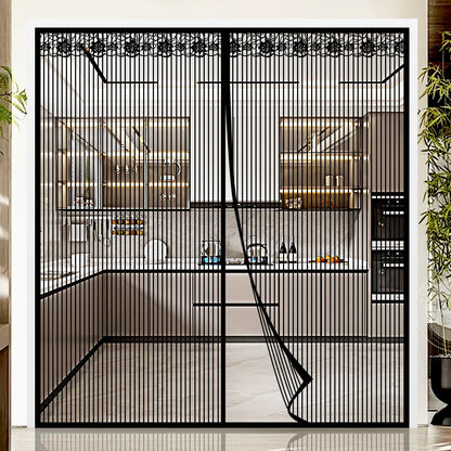 Extra Large Summer Black Striped Magnetic Screen Door Mesh Curtain