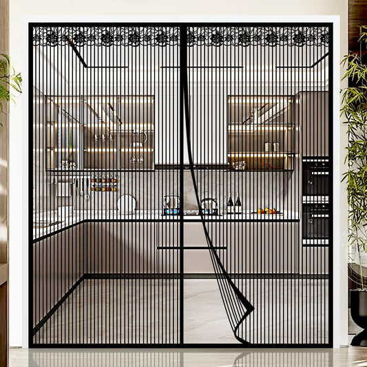 Extra Large Summer Black Striped Magnetic Screen Door Mesh Curtain