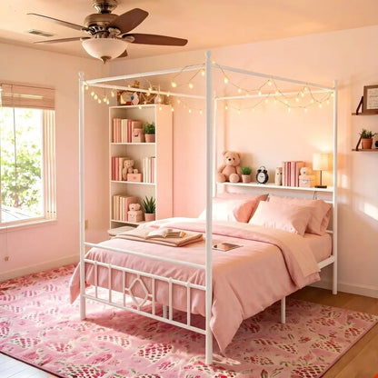 Canopy Bed Frame with Storage Headboard Metal Platform Bed