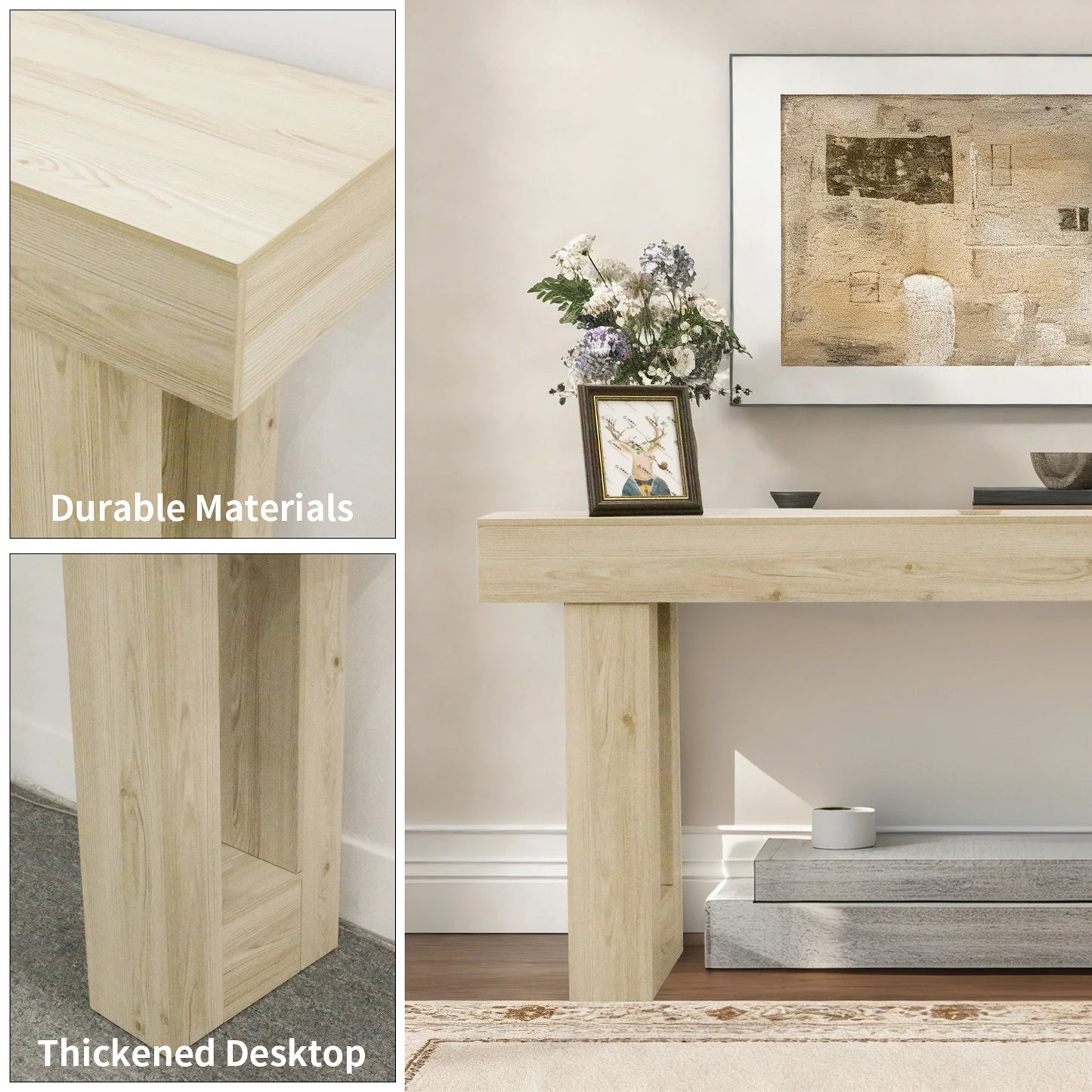 63-inch Modern Farmhouse Console Table and Scratch-Resistant Wooden Furniture