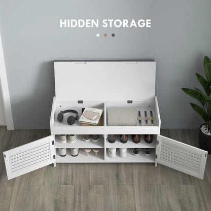 Entryway Bench with Cushion, Hidden Compartments, White