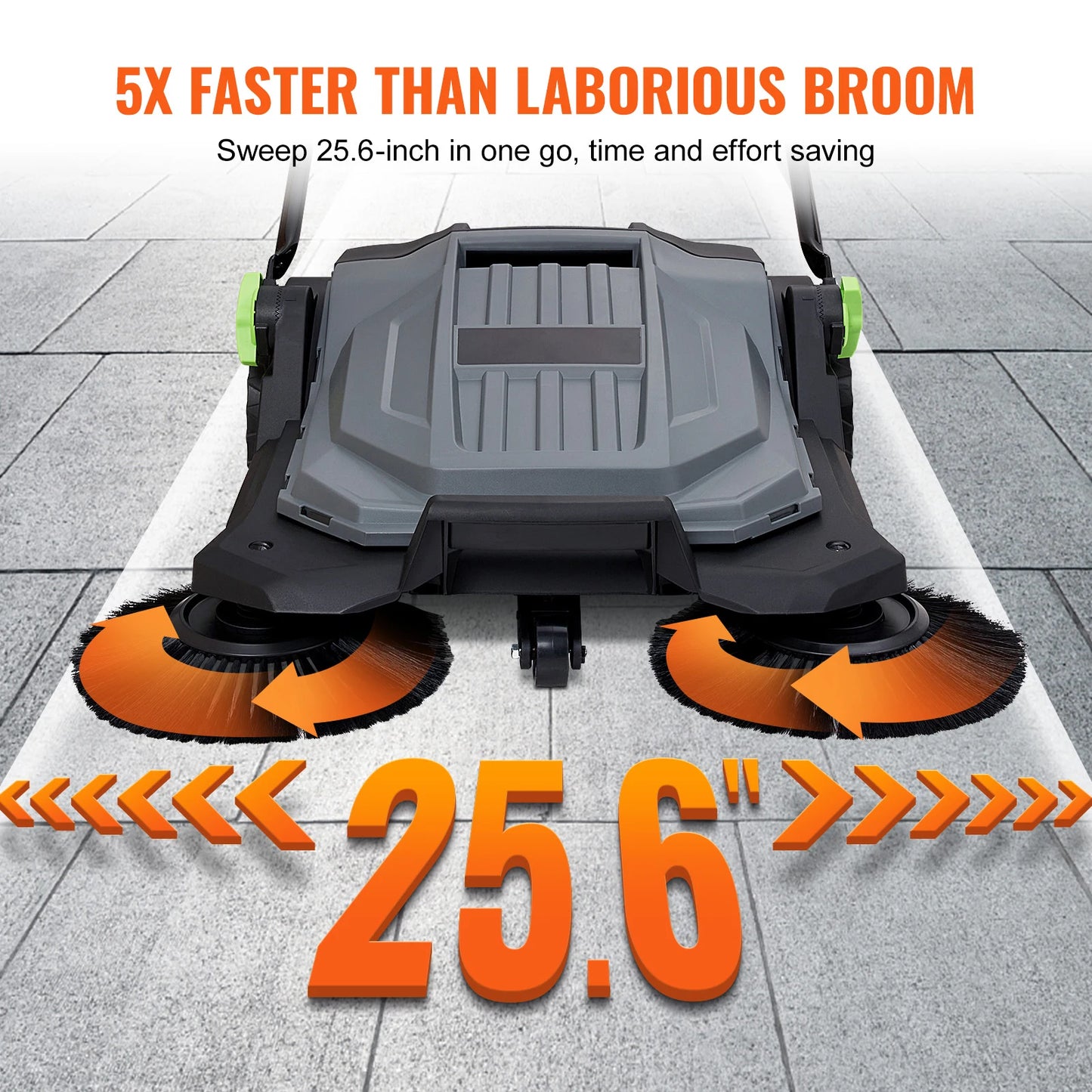 SucceBuy Walk-behind Hand Push Floor Sweeper 5-Gal Waste Container Angle & Height Adjustable