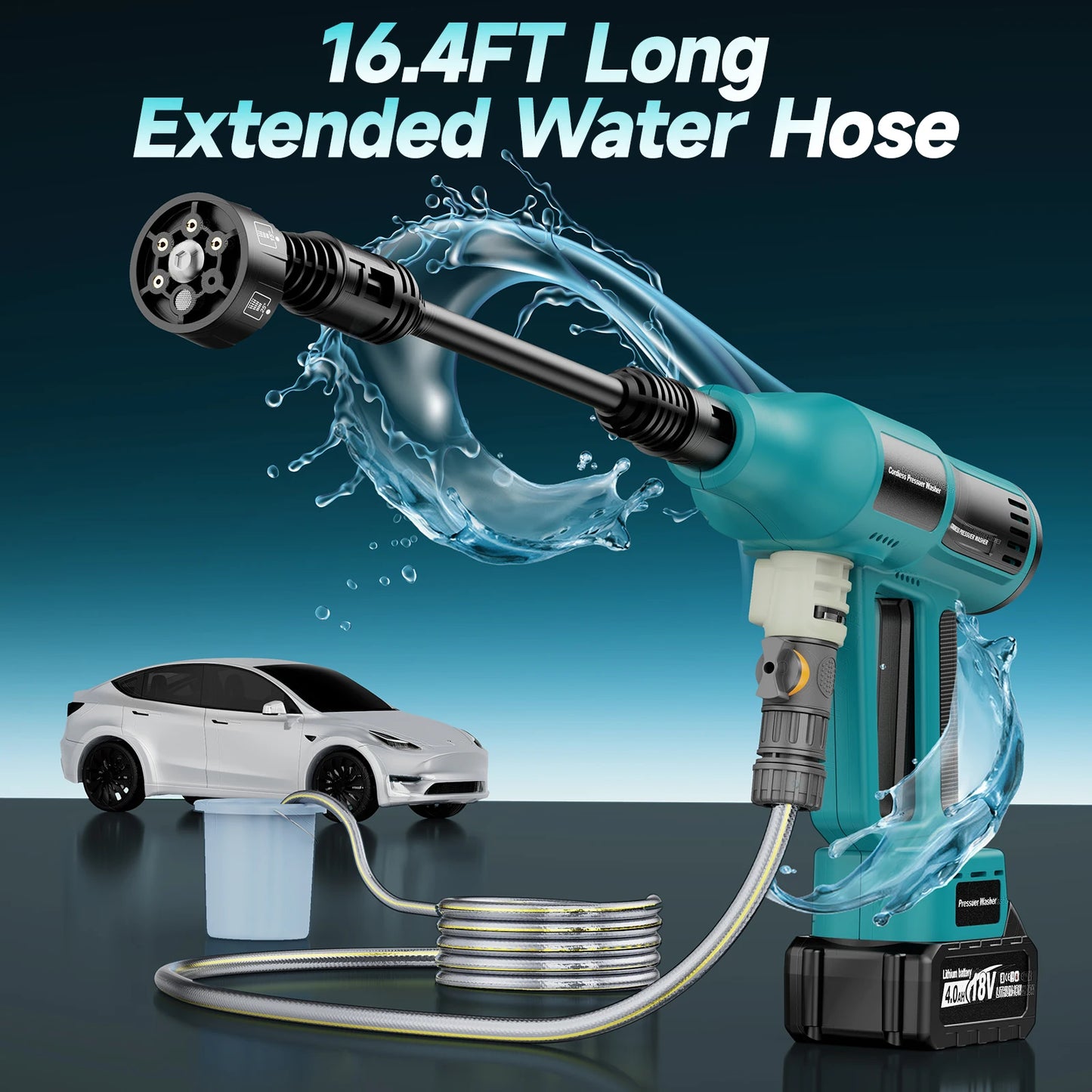 Cordless Pressure Washer, 6-in-1 Nozzle 700PIS Handheld Portable Battery & Charger for Car
