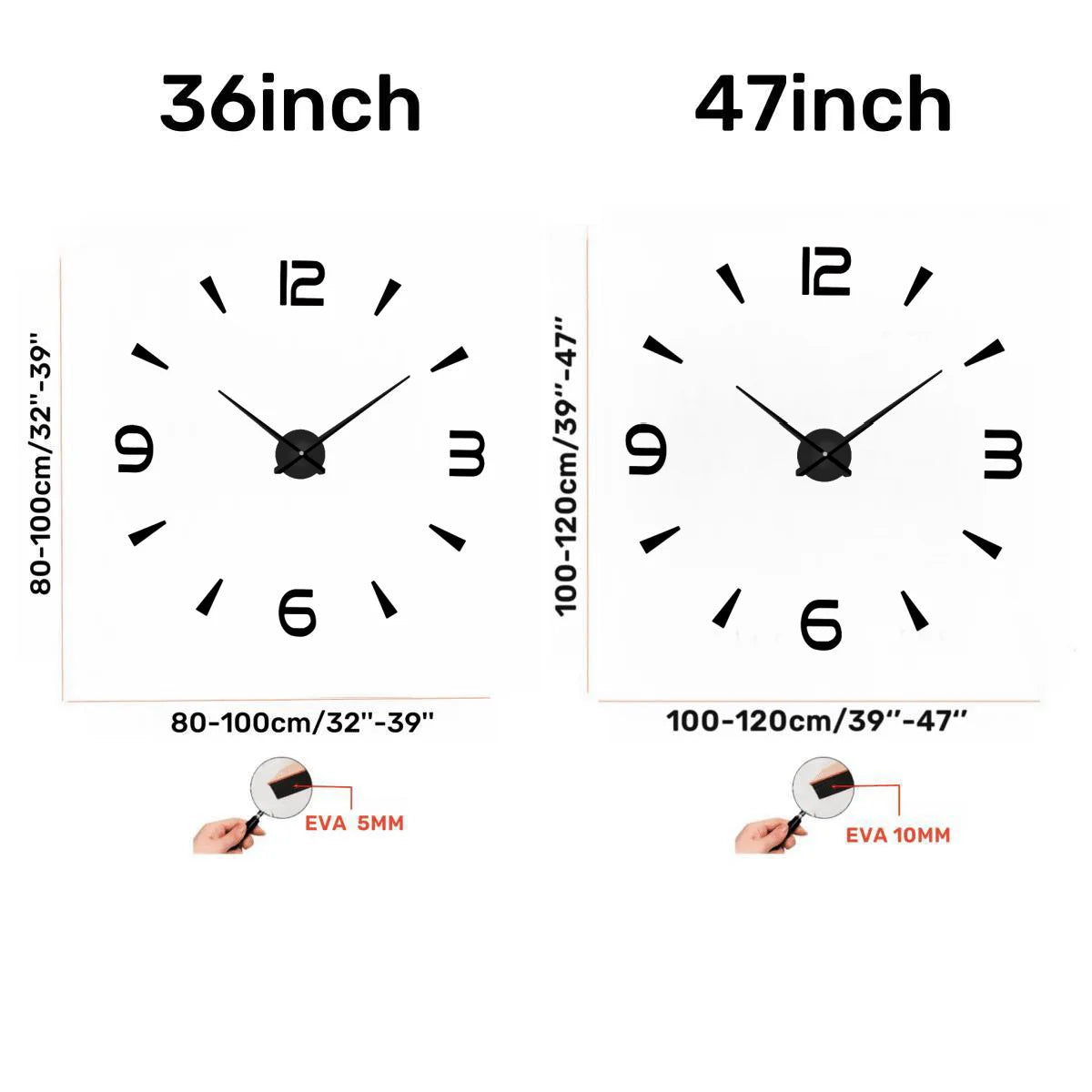 Large 3D Wall Clock Luminous Classic Wall DIY Digital Wall Stickers