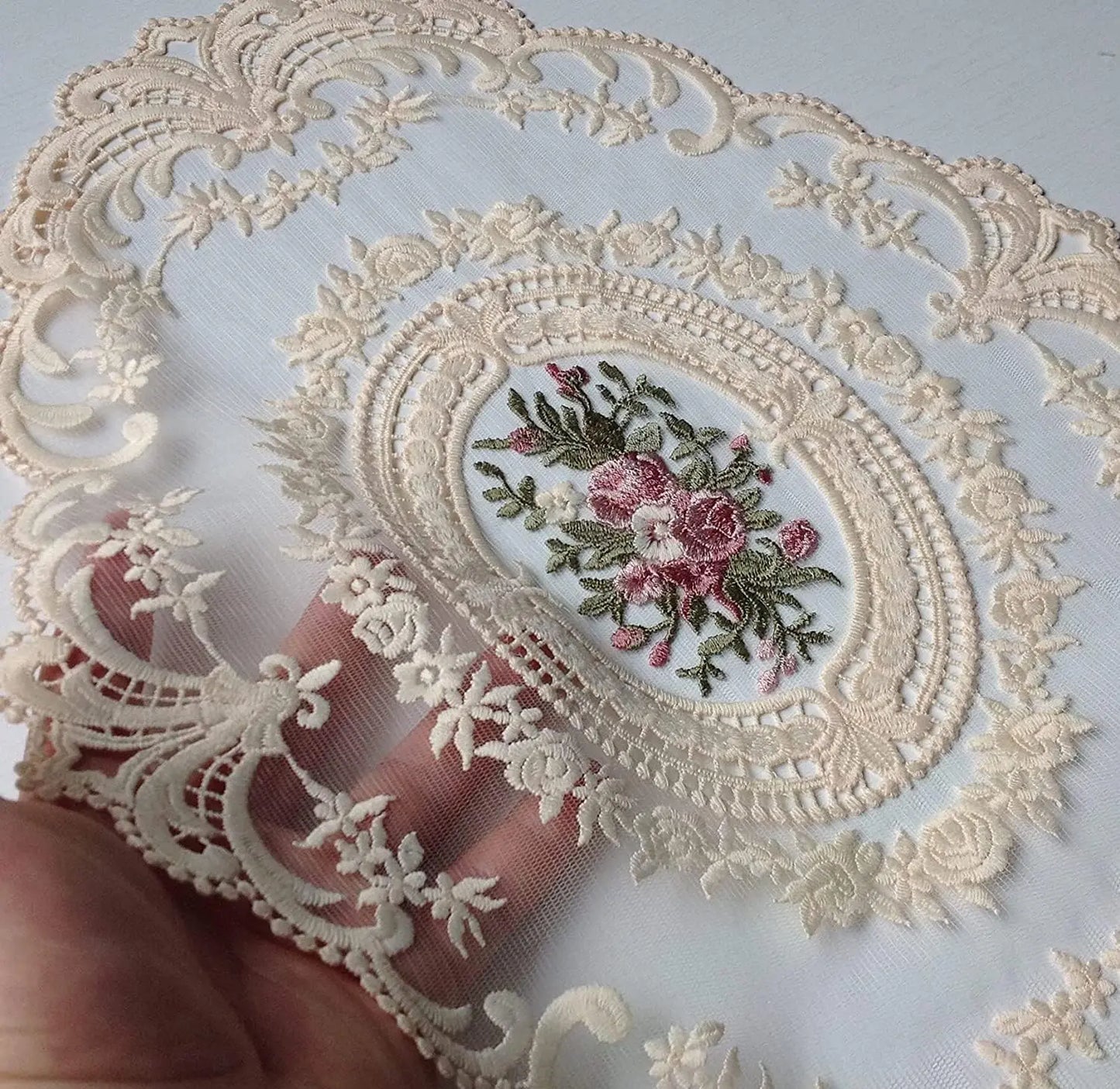 Large Beige Retro Lace Placemats, French Crochet Doilies, Handmade Embroidered