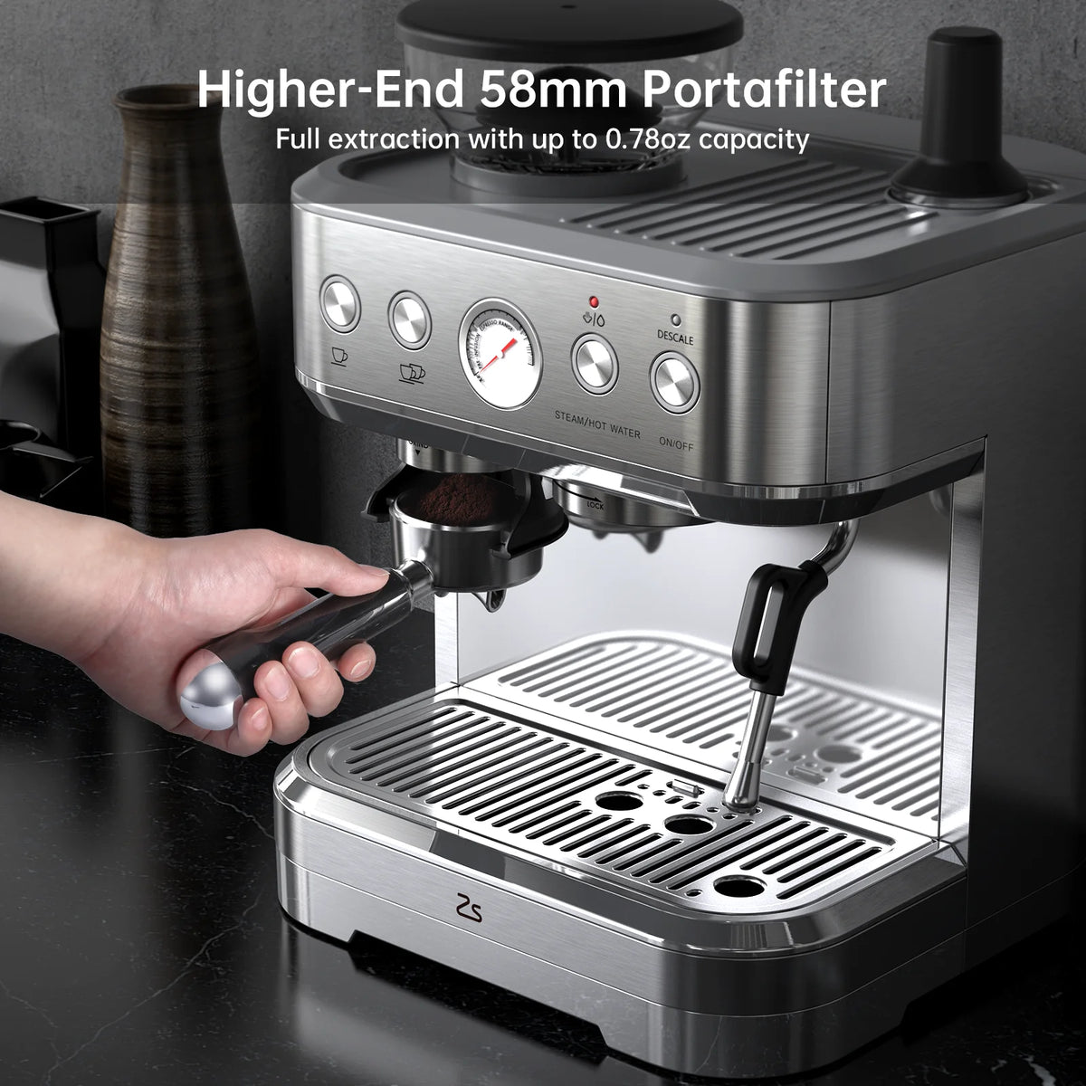 Espresso Machine with Milk Frother and Grinder, 15 Bar Automatic Espresso, 2.5L Water Tank