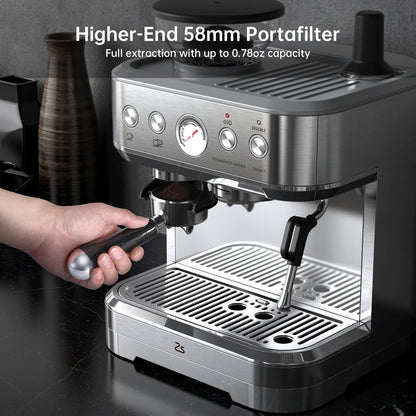 Espresso Machine with Milk Frother and Grinder, 15 Bar Automatic Espresso, 2.5L Water Tank