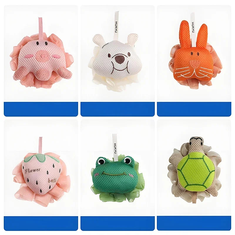 Cute Cartoon Bath Pouf, Shower Sponge Scrubber Loofah for Gentle Exfoliating & Rich Lather