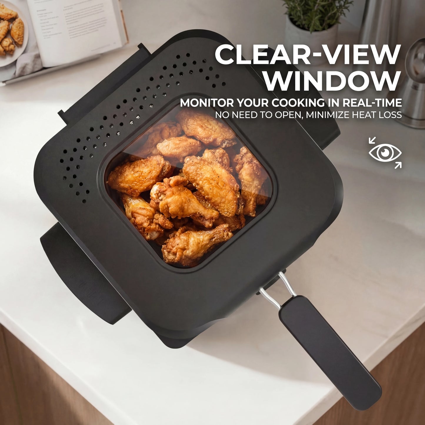 Electric Deep Fryer with Temp Control, Removable Lid with Odor Filter and Viewing Window