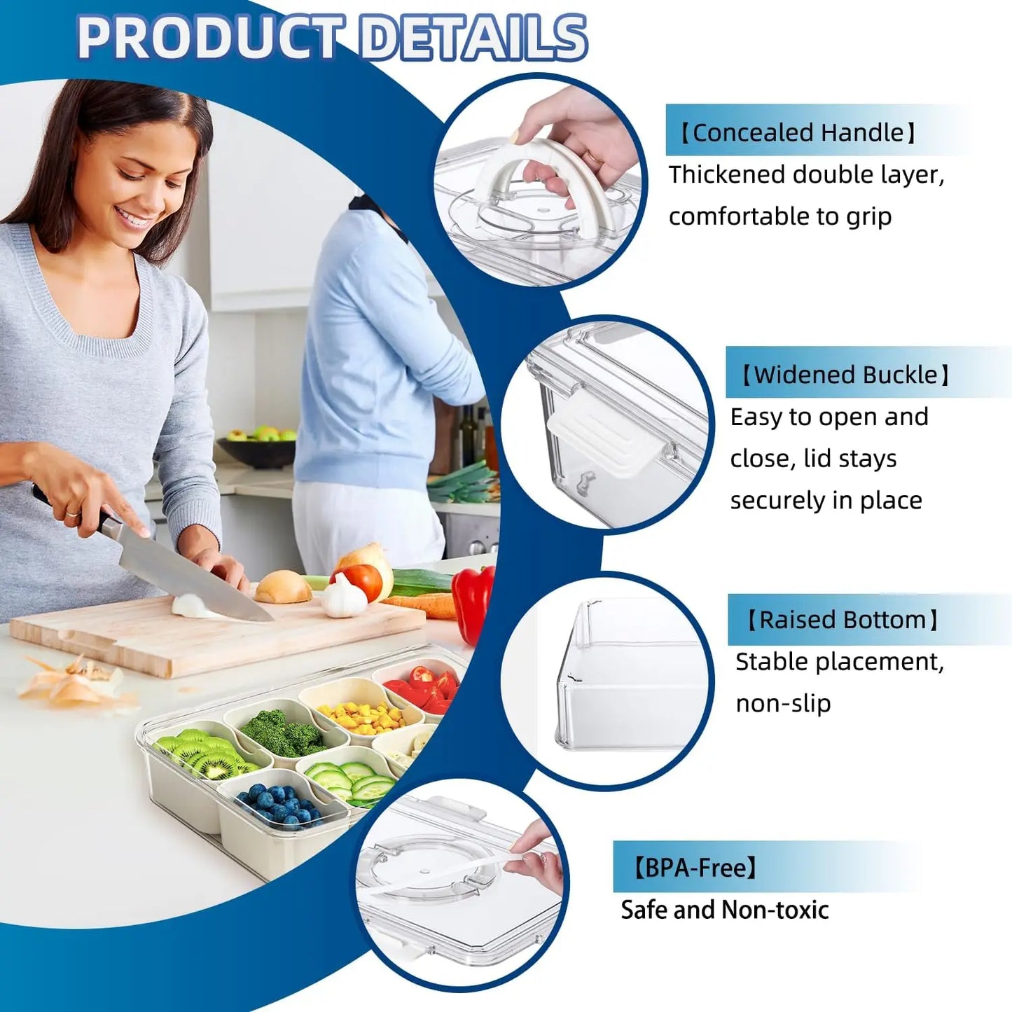 Snack Serving Tray with Lid and Handle snack for Portable Snack Platters - Clear Organizer
