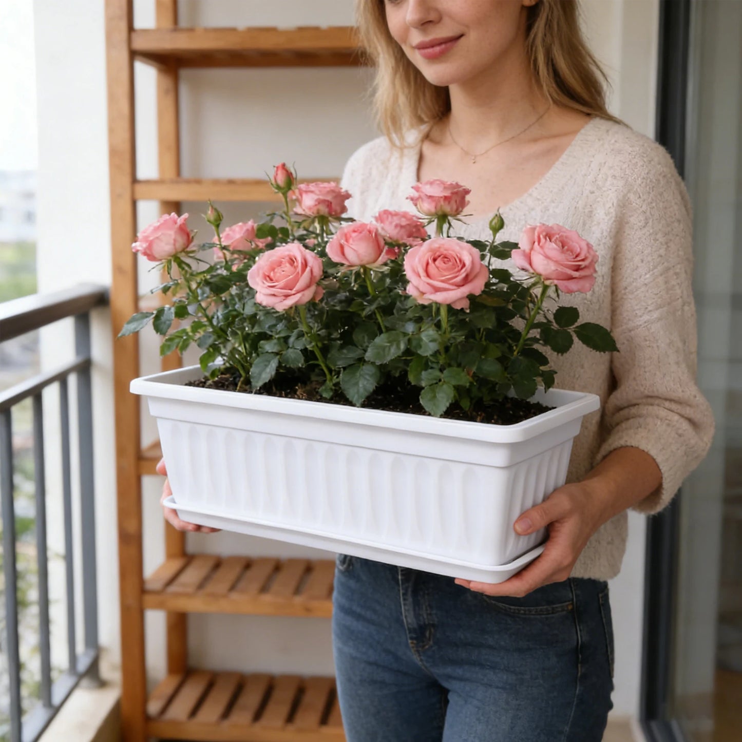 Rectangular Plastic Planter Multi-Color Gardening Container for Vegetables Herbs and Flowers