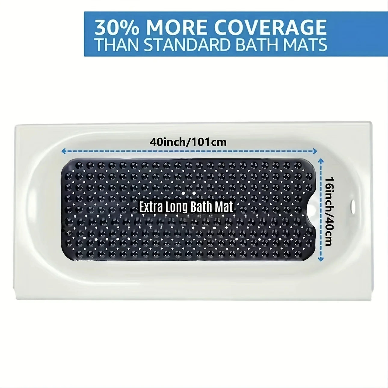 1Pc non-slip shower mat bathtub mat with drain holes and suction cups machine washable