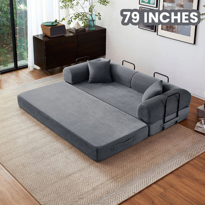 Couch Foldable Convertible Futon Sleeper Sofa Bed Floor Lounge with L-Shaped Armrests