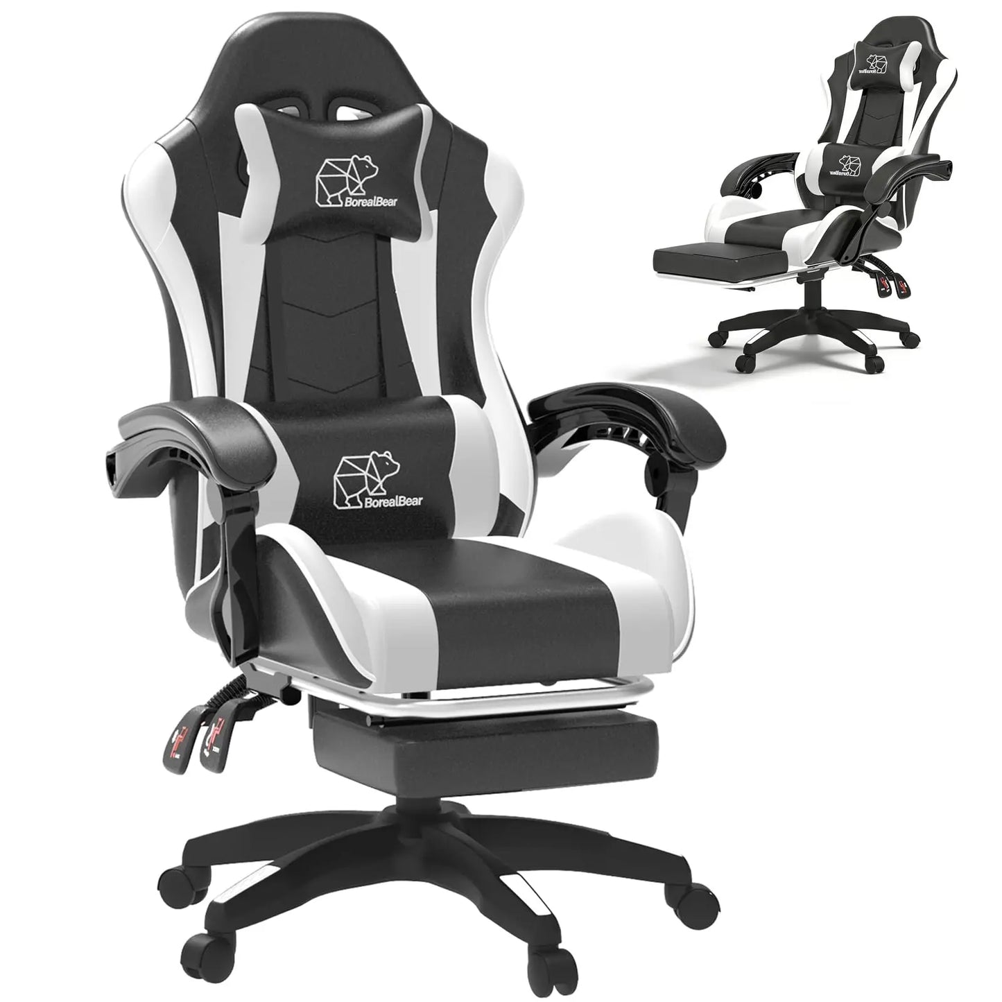 Computer Gaming Leather Office Chairs with Footrest, Back Recliner Height Adjustable