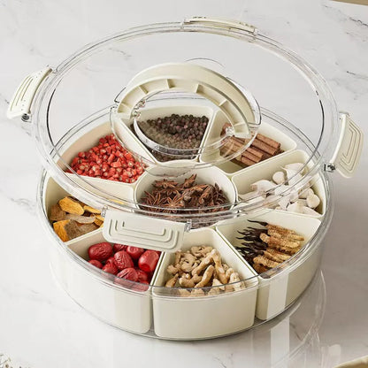 6 Compartment Rotating Transparent Divided Snack Food Storage Container