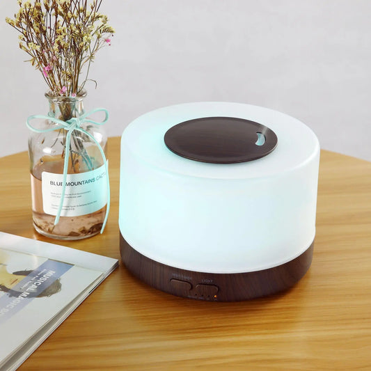 Stylish Wood Grain Diffuser Set Cool Mist Humidifier with Remote, 7 LED Colors & 6 Essential Oils