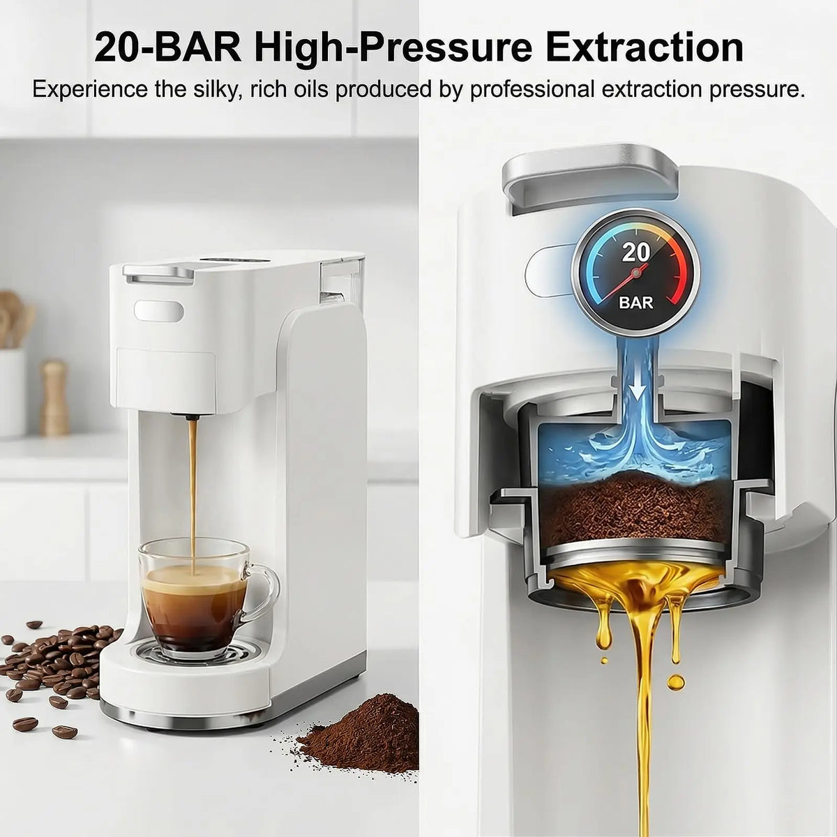 Single-Serve Coffee Maker, 4 in 1 Hot and Iced Coffee Machine, K-Cup Pod, NES Original DG Pod, Customizable Brew Volume, Heats up in 3 Seconds