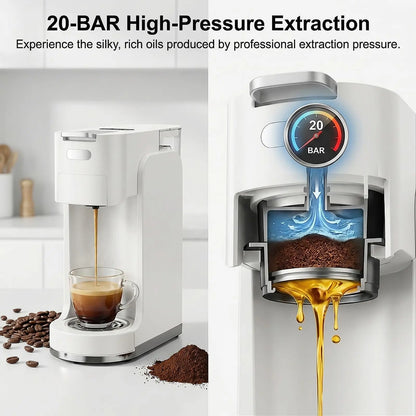 Single-Serve Coffee Maker, 4 in 1 Hot and Iced Coffee Machine, K-Cup Pod, NES Original DG Pod, Customizable Brew Volume, Heats up in 3 Seconds