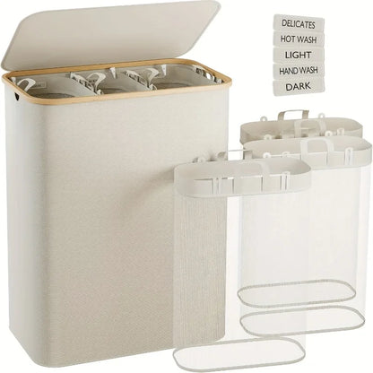 Extra Large Laundry Basket with Lid 3-Grids Inner Bags Laundry Hamper