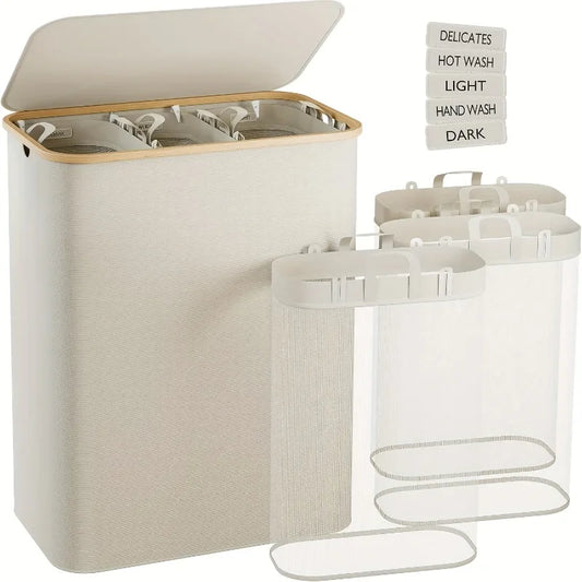Extra Large Laundry Basket with Lid 3-Grids Inner Bags Laundry Hamper