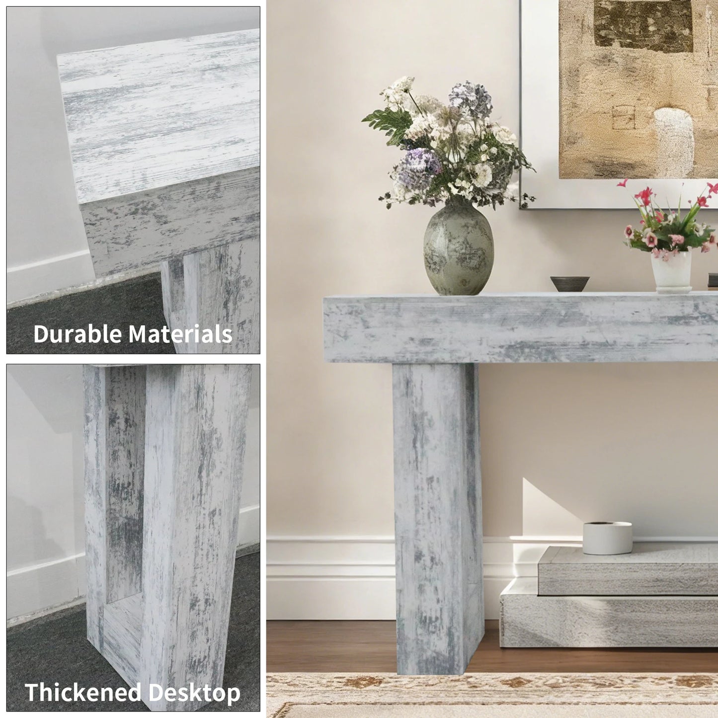 63-inch Modern Farmhouse Console Table and Scratch-Resistant Wooden Furniture