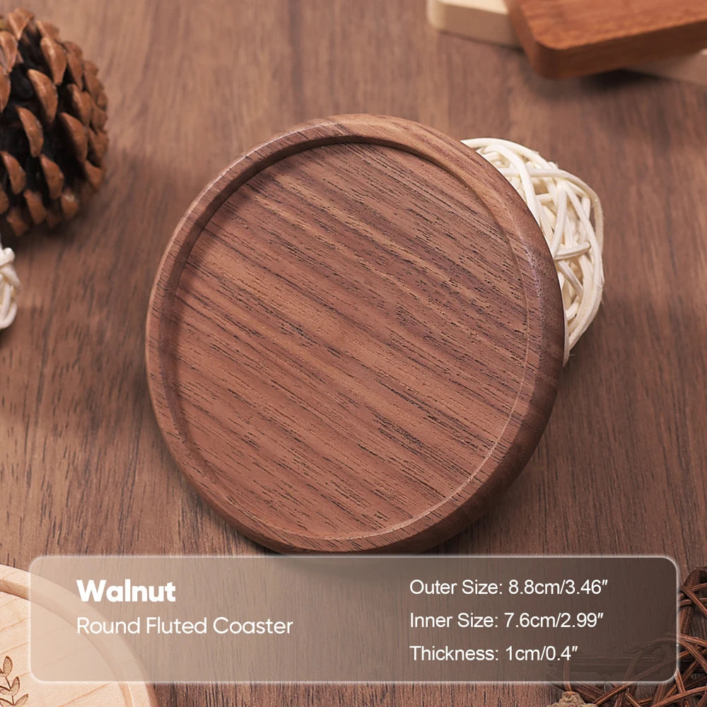 Wood Coaster Round Square Beech Wood Cup Mat Durable Heat Resistant Pad Placemats 8.8cm/3.46in