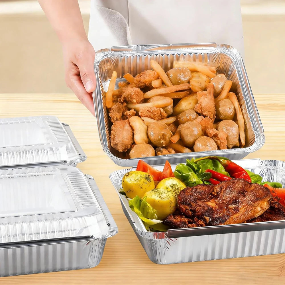 Aluminum Pans with Clear Plastic Lids Square Baking Cake Pans with Lids Disposable Food Containers Great for Cooking