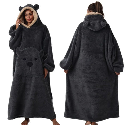 1PC Extra Long Sleeve Wearable Blanket Hoodie Solid Color Thick Warm Unisex Oversized Lazy blanket