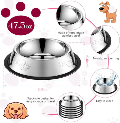 Stainless Steel Dog Cat Food Bowl Pets Quality Metal Pawprint Feeder Non-slip Pet Feeding