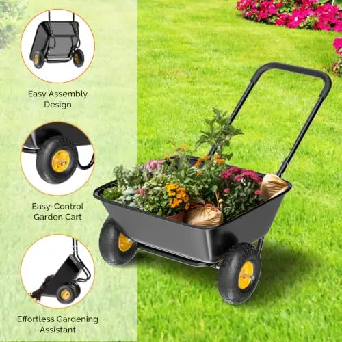 Wheelbarrow, Plastic and Steel Wheel Barrel, Garden Cart for Lawn