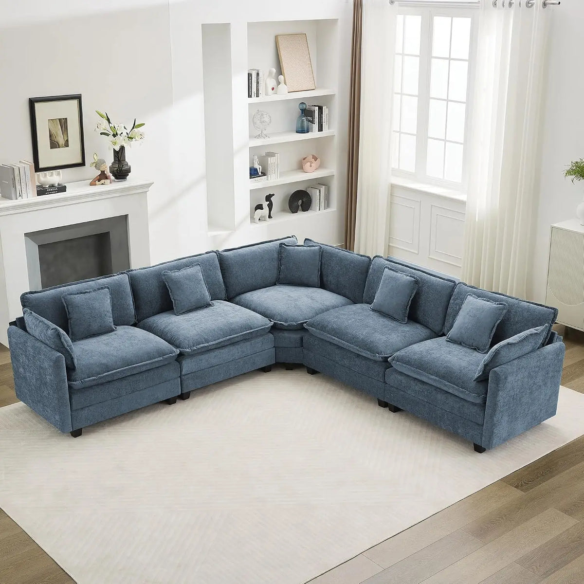 V Shaped Cloud Sectional Sofa, Oversized Deep Seat Couches for Living Room, Comfy Upholstered