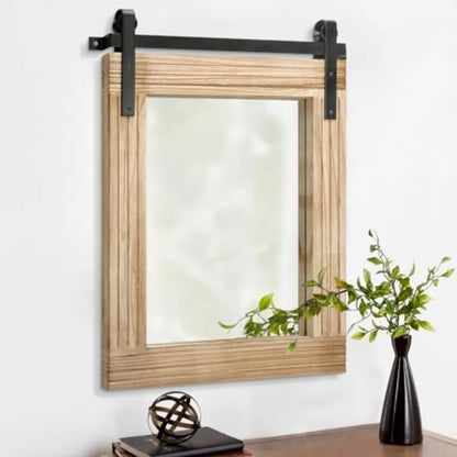 Wood Framed Mirror Rectangle Farmhouse Wall Mirror Decor for Bathroom Bedroom Living Room Entryway 20"x16