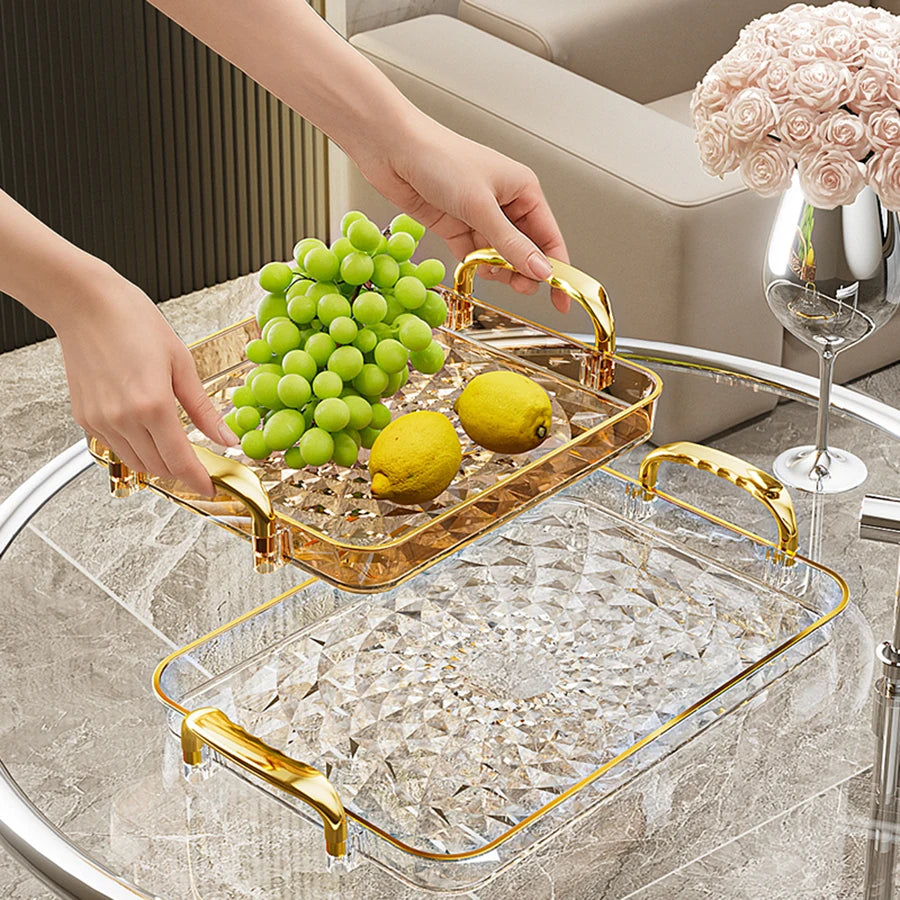 WORTHBUY Light Luxury Clear Serving Tray Plastic Fruit Dessert Tray