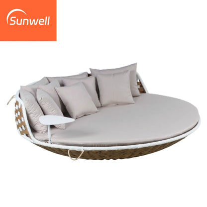 New Outdoor Rattan Daybed Swing Patio Leisure Hanging Wicker Swings Lounger Round