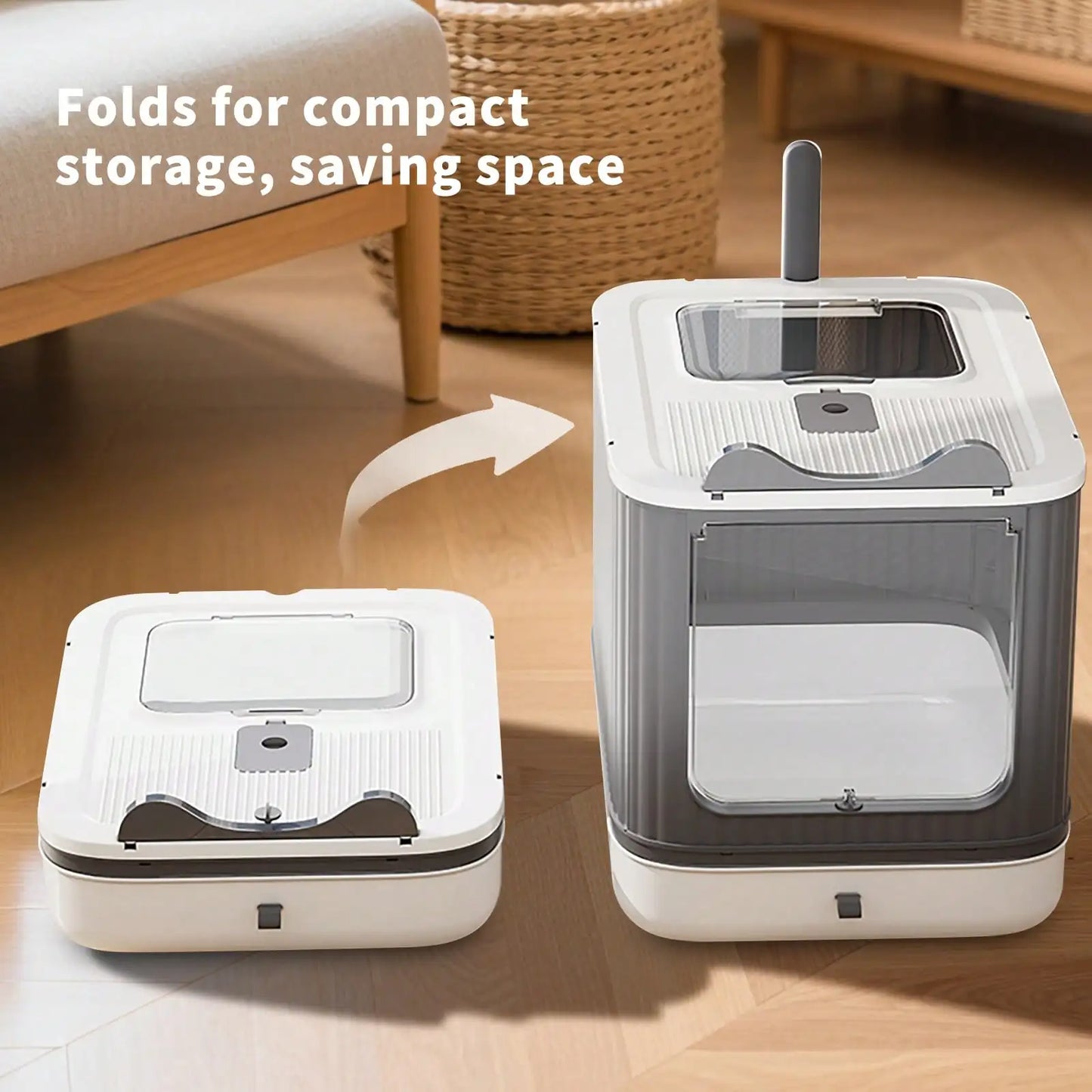 Foldable Cat Litter Box, Fully Enclosed Litter Box with Lid, Covered Enclosure with Scoop, Odor Control, Easy to Clean