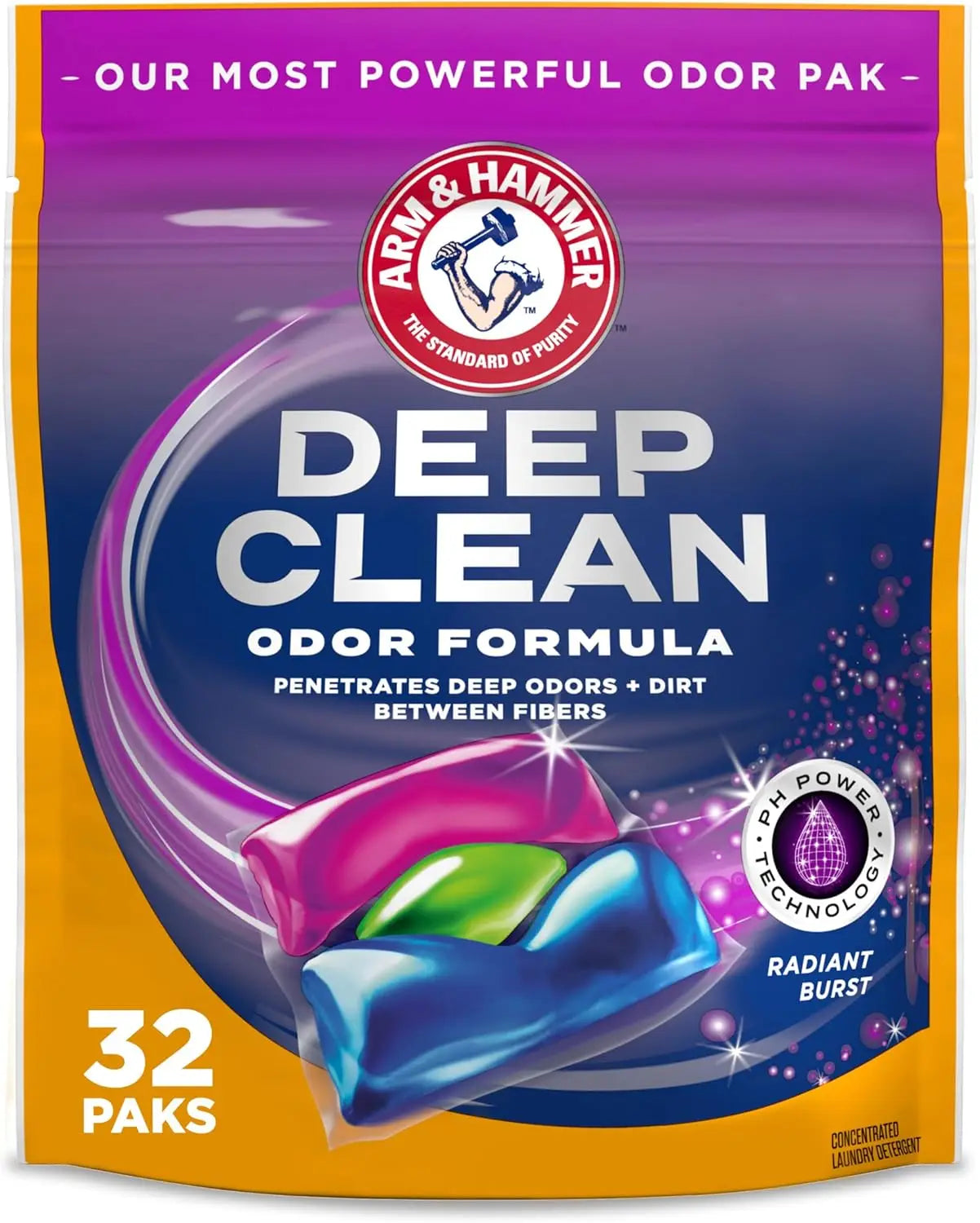 Deep Clean Odor Formula Laundry Detergent Power Paks, 32 Count - Fresh & Effective