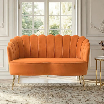 Velvet Loveseat Gold Metal Legs Modern Flower Back 2-Seater
