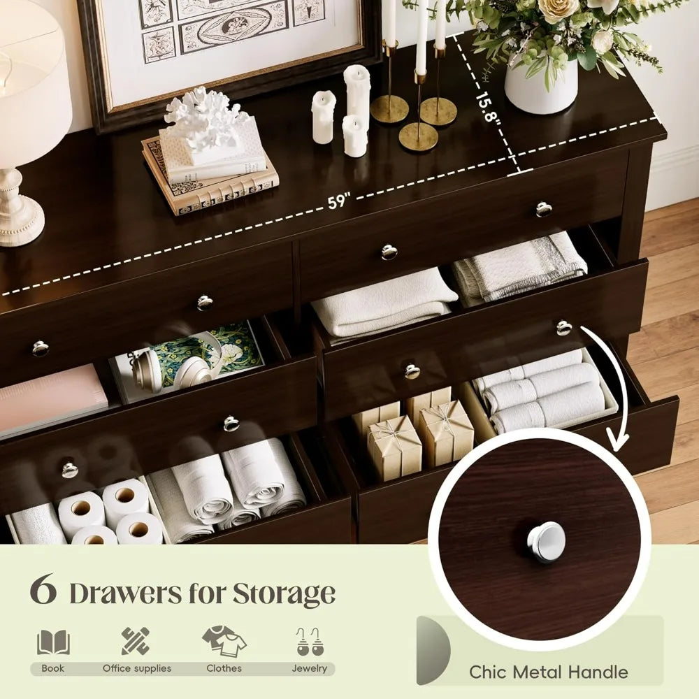 JUMMICO Dresser 6 Drawers Storage Design for Bedroom an Living Room.