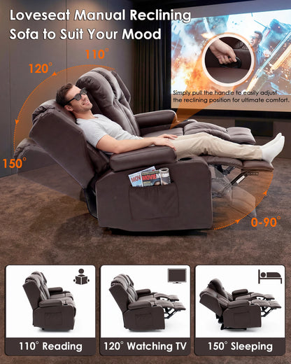 Redlife Loveseat Recliner Sofa with Heating & Massage,USB & Power Outlet,Home Theater.