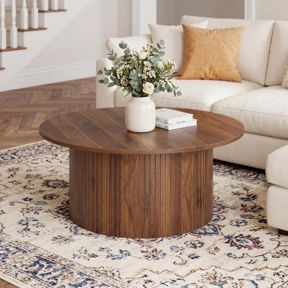 Modern Fluted Drum Coffee Table Round Accent Center Table