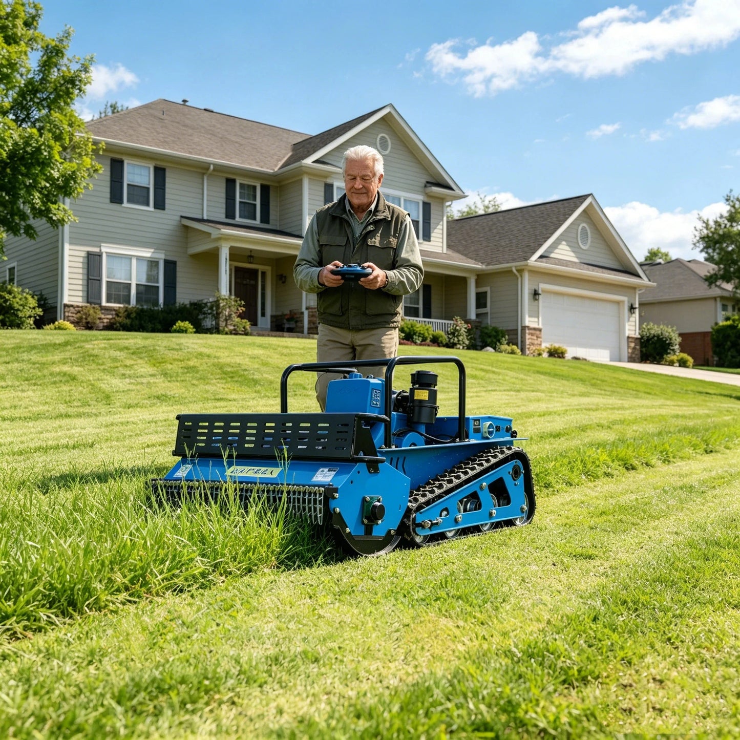 Customized Durable Diesel Lawn Mower Tracked Remote Control Low Noise Long Service Approved Thick Blades