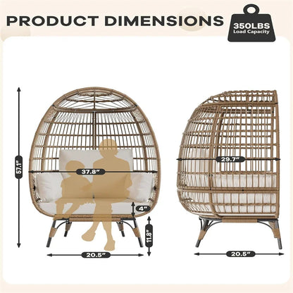 Oversized Egg Chair for Outdoor, Wicker Egg Chair with Cushions & Steel Frame
